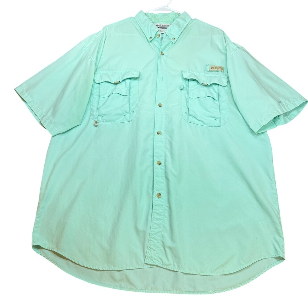 Columbia PFG Bahama Fishing Shirt Men's XL Mint Green Short Sleeve Vented UPF 30